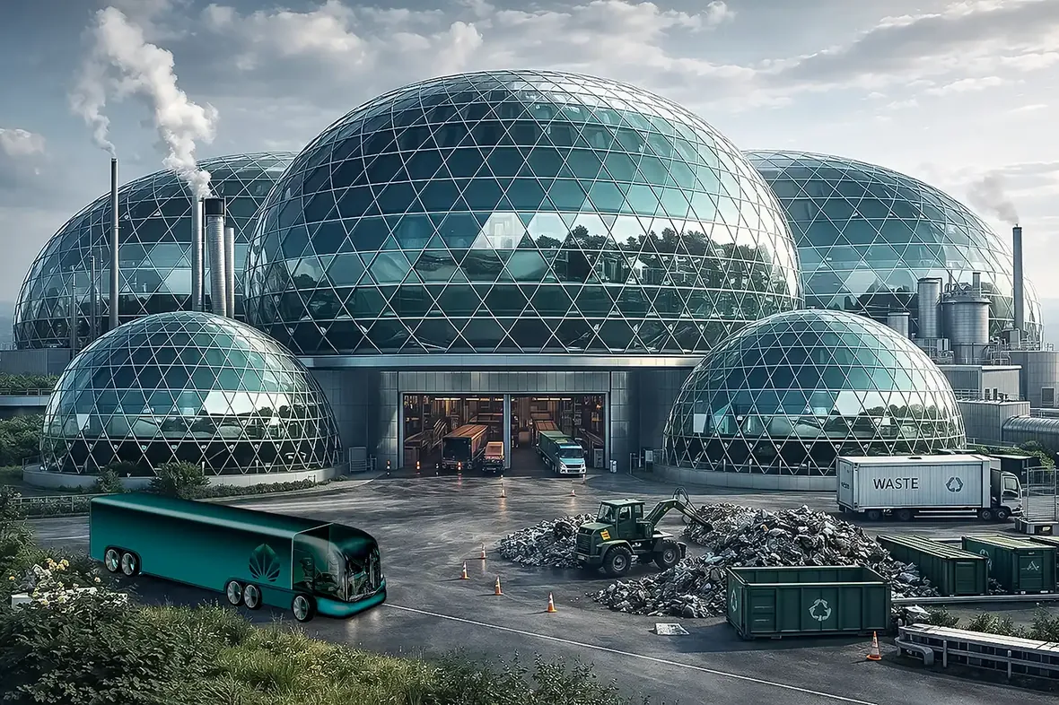 The AVIS waste facility, intake halls under the domes